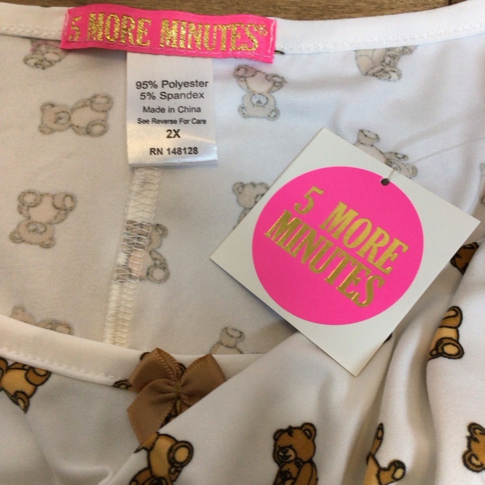 5 More Minutes Womens Sleep Dress 2X or 3X Buttery Soft Teddy Print Nightgown - Picture 6 of 7